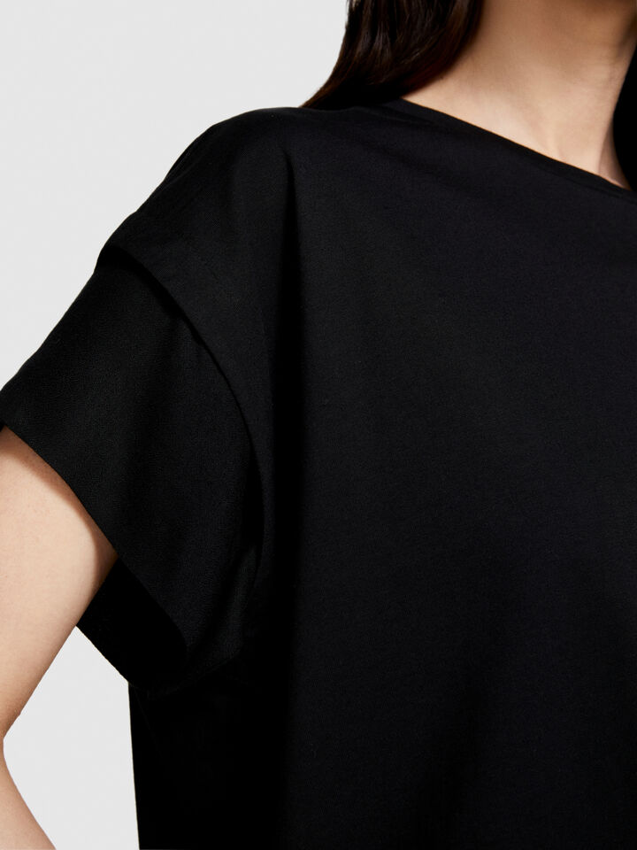 T-shirt with frill - women's short sleeve t-shirts - Black | Sisley image number 5